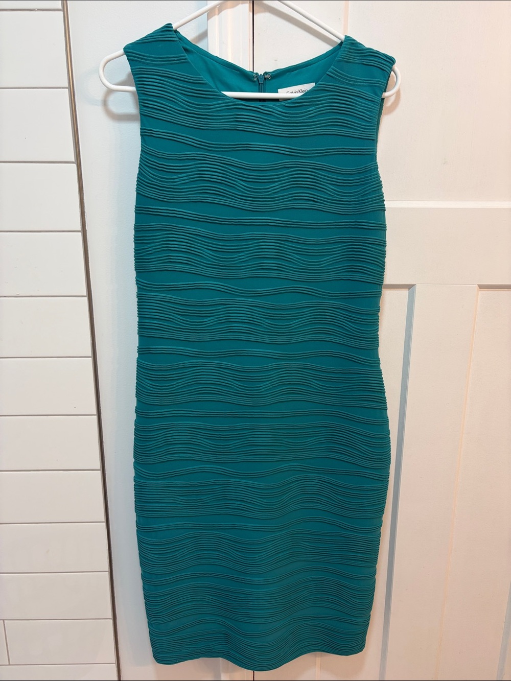 Calvin Klein Teal Sleeveless Textured Midi Sheath Dress - Size 10